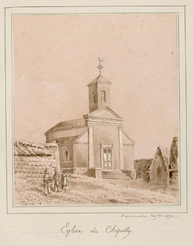 Église de Chipilly. - Aquarelle d'Oswald Macqueron, d'après nature, 24 septembre 1877.