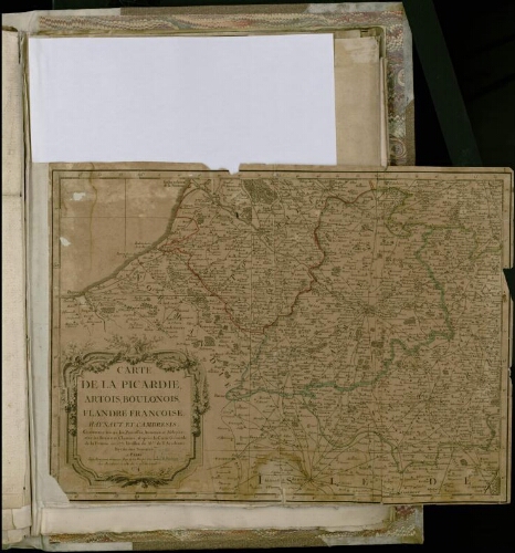 Carte de la Picardie, Artois, Boulonois, Flandre francoise, Haynaut et Cambrésis contenant toutes les paroisses, annexes et abbayes avec les routes et chemin d’après la Carte générale de France en 177 feuilles, de Mrs de l’Académie des Sciences à Paris, chez Bourgoin graveur rue de la Harpe vis à vis le Passage des Jacobins à côté du Caffé de Condé. 1774 : Normandie, Ponthieu, Amiénois, Santerre.