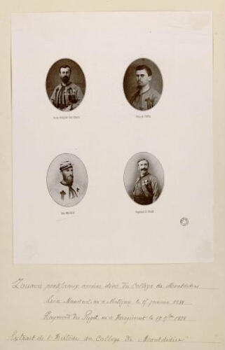 Zouaves pontificaux anciens élèves du Collège de Montdidier : Xavier Bouquet des Chaux ; Édouard Vetch ; Léon Mauduit, né à Matigny, le 15 janvier 1838 ; Raymond du Puget, né à Hargicourt le 19 septembre 1838. Extr. de l'"Histoire du Collège de Montdidier