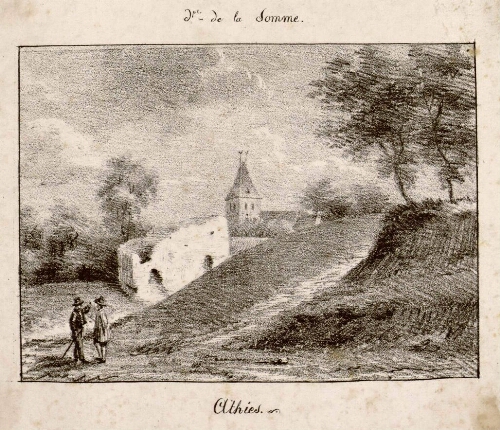 Athies : département de la Somme. Vue : église en arrière-plan.