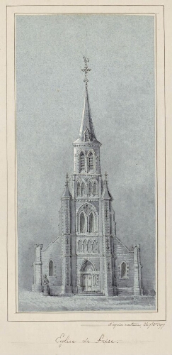 Église de Frise. - Aquarelle d'Oswald Macqueron, d'après nature, 26 septembre 1877.