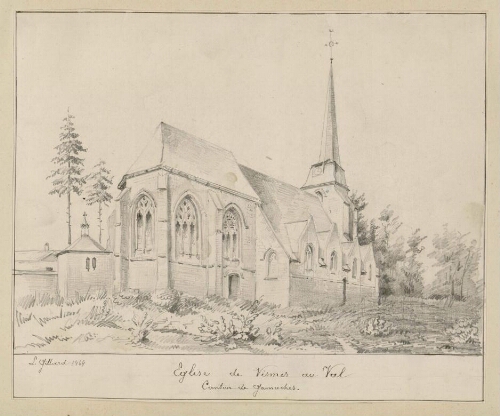 Église de Vismes au Val, canton de Gamaches. - Dessin de L. Gillard, 1864