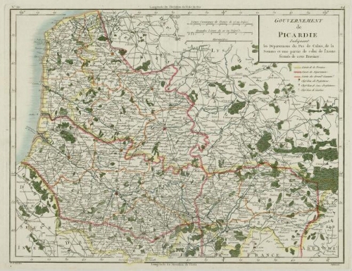 Gouvernement de Picardie, indiquant les départemens du Pas de Calais, de la Somme et une partie de celui de l'Aisne, formés de cette Province. - N°29. - Gravé par P. F. Tardieu ; écrit par Dubuisson.