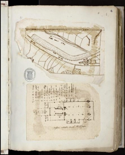 A) Abbeville. Plan du Pâtis avant 1739 B) Abbeville. "Église actuelle de S. Wulfran". Plan de la collégiale.