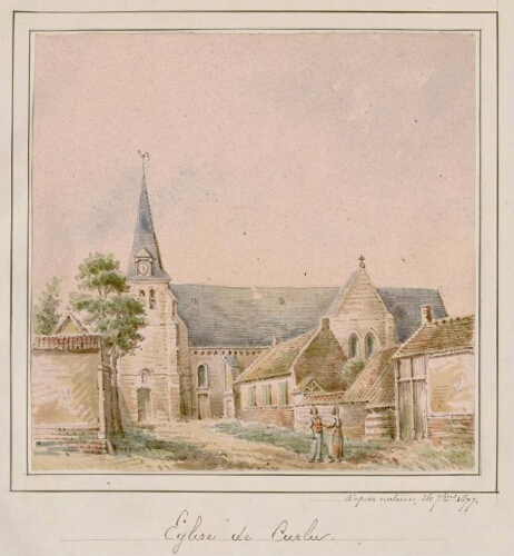 Église de Curlu. - Aquarelle d’Oswald Macqueron, d'après nature, 26 septembre 1877.