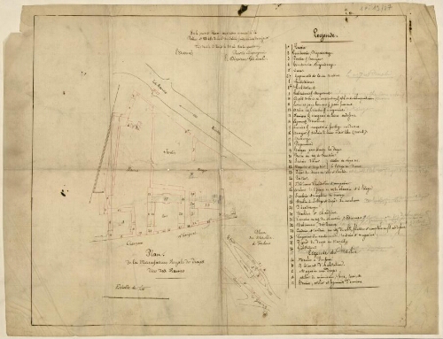 Abbeville, plan de la Manufacture royale de draps dite des Rames. Echelle de 1/1250.