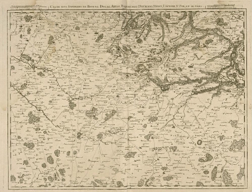 Carte des environs de Betune, Douay, Arras, Bappaumes, Dourlens, Hedin, Lecluse, St Pol, et autres.