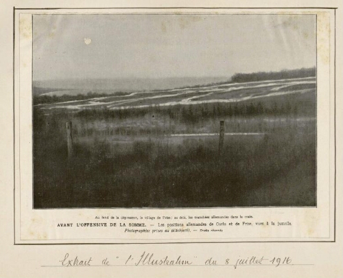 Avant l'offensive de la Somme : les positions allemandes de Curlu et de Frise,... - Photographies prises au téléobjectif. - Extrait de "L'Illustration", 8 juillet 1916.