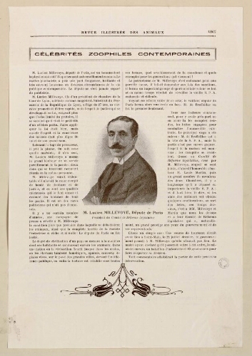 M. Lucien Millevoye (né le 01/08/1950 mort le 25/03/1918) : député de Paris, Président du Comité de Réforme Législative. Extr. de la "Revue illustrée des animaux".