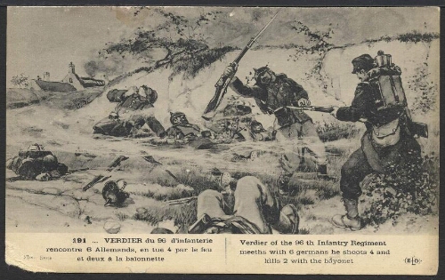 Verdier du 96 d'infanterie rencontre 6 allemands, en tue 4 par le feu et 2 par la baïonnette