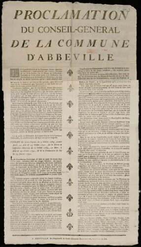 affiche révolutionnaire Proclamation du Conseil général de la commune d'Abbeville.