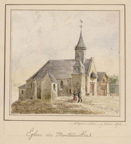 Eglise de Montonvillers. - Aquarelle d'Oswald Macqueron, d'après nature, 19 mai 1876.